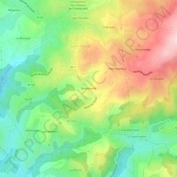 Mapa topográfico Montmollot, altitud, relieve