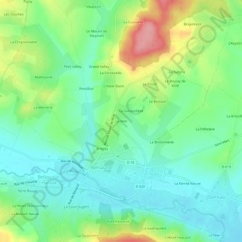 Mapa topográfico La Voie, altitud, relieve