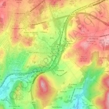 Mapa topográfico As Casas do Vento, altitud, relieve