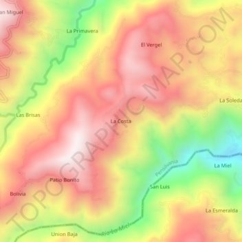 Mapa topográfico La Costa, altitud, relieve