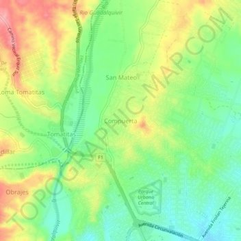 Mapa topográfico Compuerta, altitud, relieve