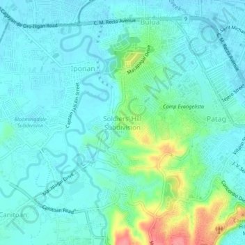 Mapa topográfico Soldiers’ Hill Subdivision, altitud, relieve
