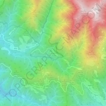 Mapa topográfico Compione, altitud, relieve