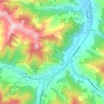 Mapa topográfico Rases, altitud, relieve