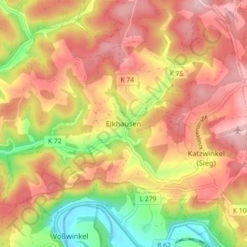 Mapa topográfico Elkhausen, altitud, relieve