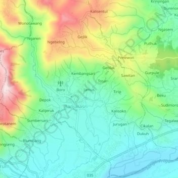 Mapa topográfico Jamus, altitud, relieve