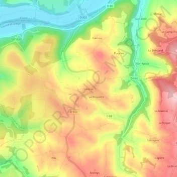 Mapa topográfico Loupiac, altitud, relieve
