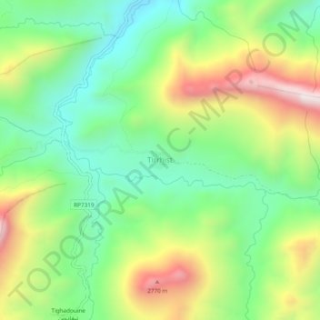 Mapa topográfico Tirrhist, altitud, relieve