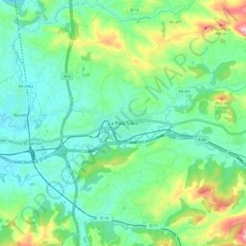Mapa topográfico Pola de Siero, altitud, relieve