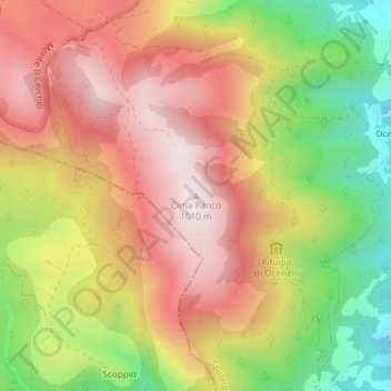 Mapa topográfico Cima Panco, altitud, relieve