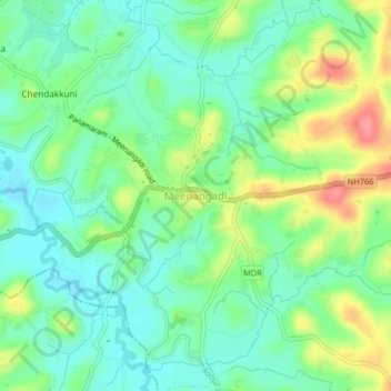 Mapa topográfico Meenangadi, altitud, relieve