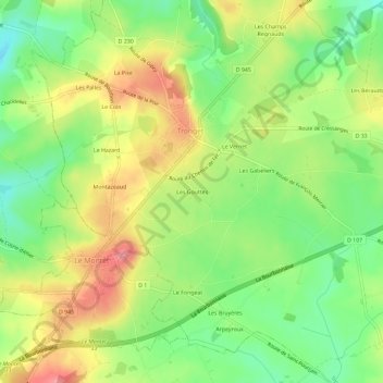 Mapa topográfico Les Gouttes, altitud, relieve