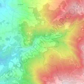 Mapa topográfico Tosi, altitud, relieve