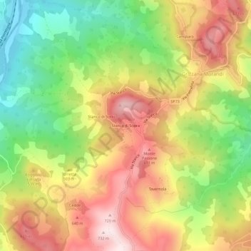 Mapa topográfico Stanco di Sopra, altitud, relieve