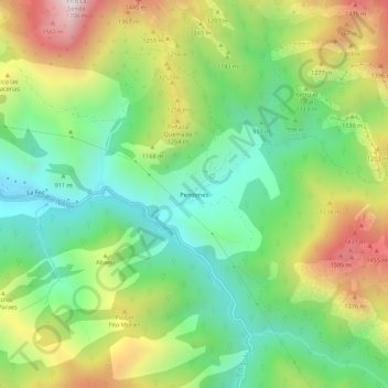 Mapa topográfico Pendones, altitud, relieve
