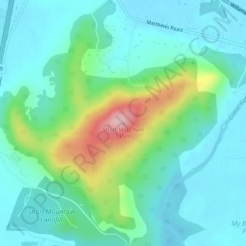 Mapa topográfico Short Mountain, altitud, relieve