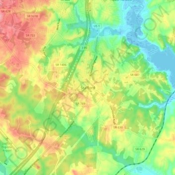 Mapa topográfico Stafford, altitud, relieve