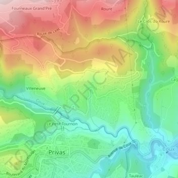 Mapa topográfico Les Chaponnes, altitud, relieve