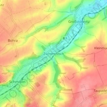 Mapa topográfico Zschernitzsch, altitud, relieve
