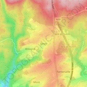 Mapa topográfico Dinez, altitud, relieve