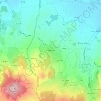 Mapa topográfico Contournat, altitud, relieve