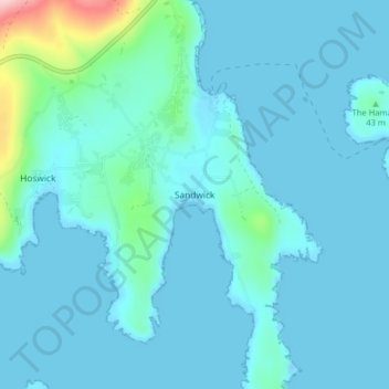 Mapa topográfico Sandwick, altitud, relieve