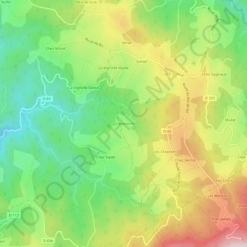 Mapa topográfico La Bretonne, altitud, relieve