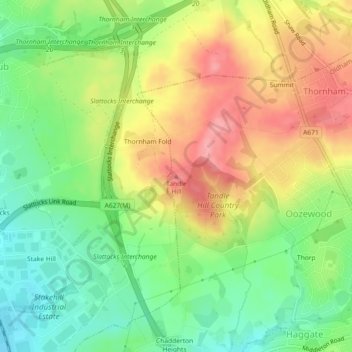 Mapa topográfico Tandle Hill, altitud, relieve