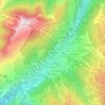 Mapa topográfico Le Rocher, altitud, relieve