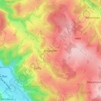Mapa topográfico Magoster, altitud, relieve