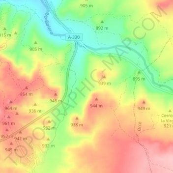 Mapa topográfico Cerro del Tambor, altitud, relieve