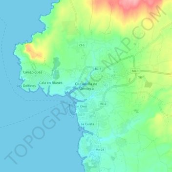 Mapa topográfico Ciudadela, altitud, relieve