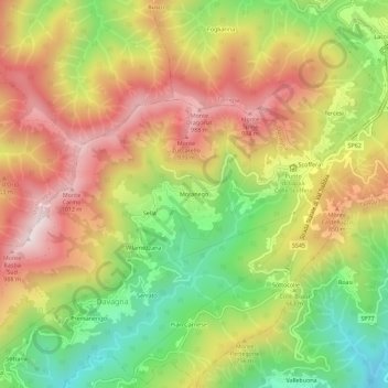 Mapa topográfico Moranego, altitud, relieve