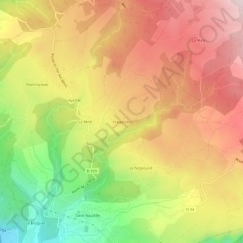 Mapa topográfico Frègefont, altitud, relieve