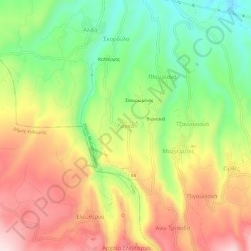Mapa topográfico Λαγκά, altitud, relieve