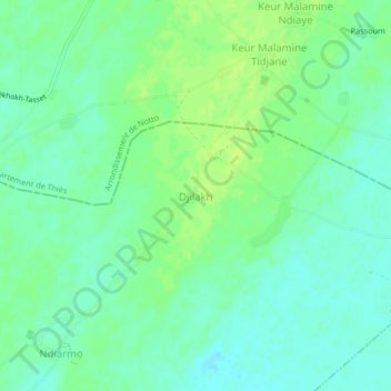 Mapa topográfico Djilakh, altitud, relieve