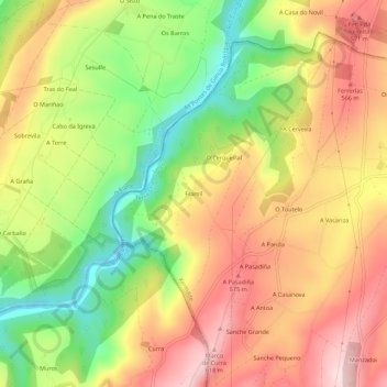Mapa topográfico Framil, altitud, relieve