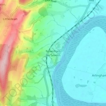 Mapa topográfico Newnham on Severn, altitud, relieve