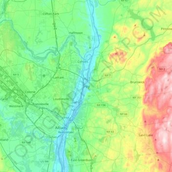 Mapa topográfico Troy, altitud, relieve