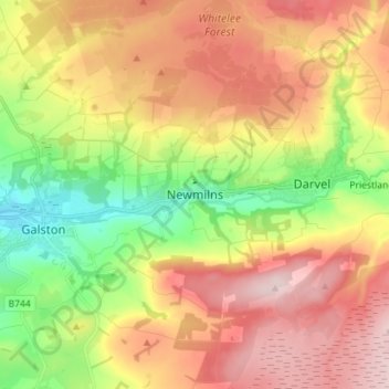 Mapa topográfico Newmilns, altitud, relieve