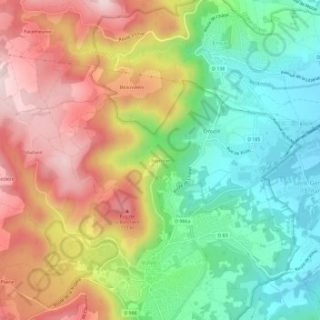 Mapa topográfico Tournoël, altitud, relieve