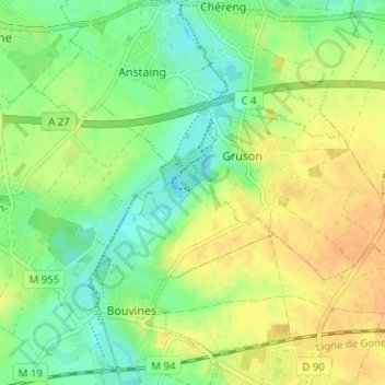 Mapa topográfico Infière, altitud, relieve