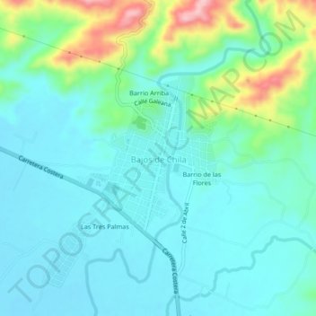 Mapa topográfico Bajos de Chila, altitud, relieve