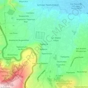 Mapa topográfico Tepeyecac, altitud, relieve