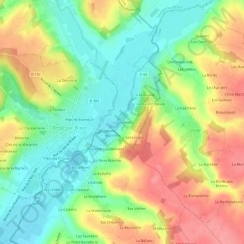 Mapa topográfico La Costière, altitud, relieve