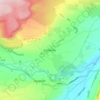 Mapa topográfico Carperby, altitud, relieve