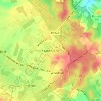 Mapa topográfico Cranbourne, altitud, relieve