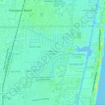 Mapa topográfico Cypress Isles Estates, altitud, relieve