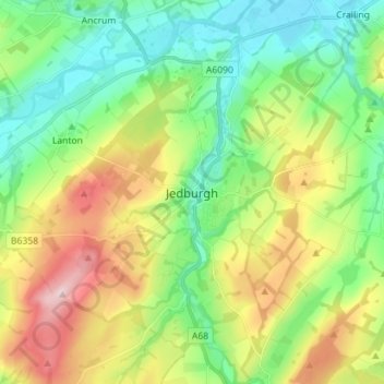 Mapa topográfico Jedburgh, altitud, relieve