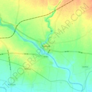 Mapa topográfico Niphad, altitud, relieve
